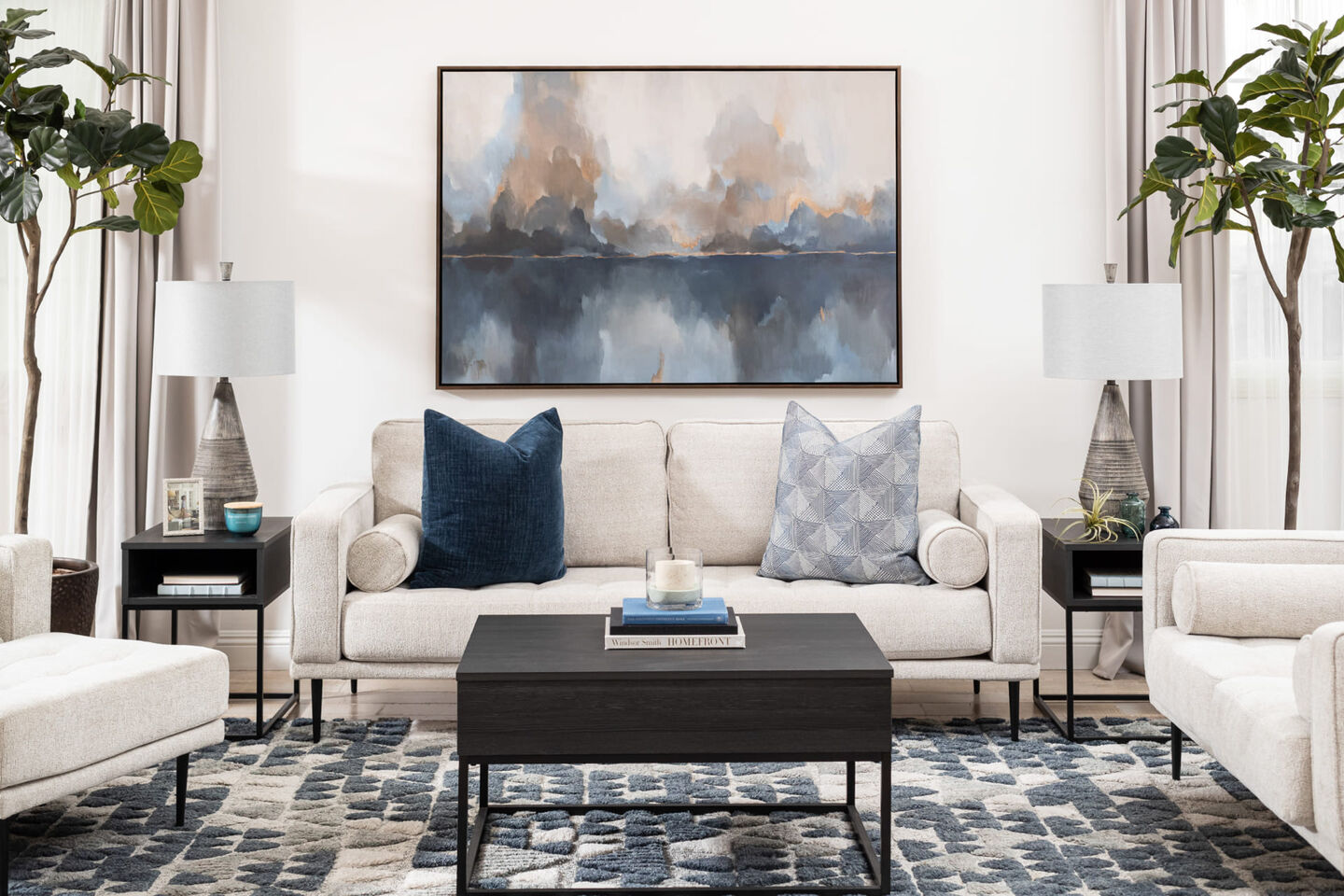 Ashley Neutral White Caladeron Sofa in Modern Glam Living Room